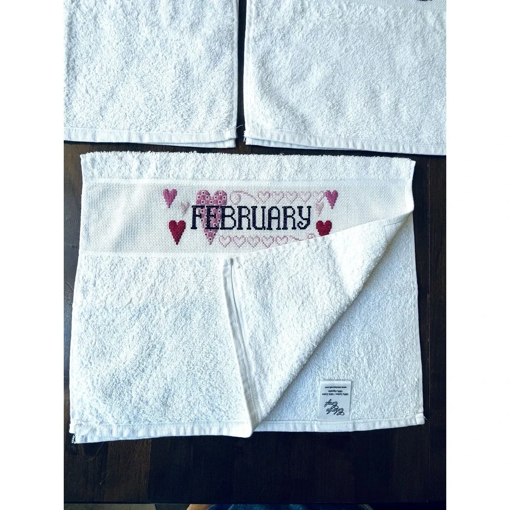 Vtg Cross Stitch Completed All 12 Months of the Year Dish Towels NEW